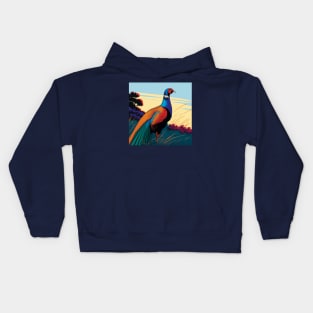 British Pheasant in orange, teal and blue Kids Hoodie